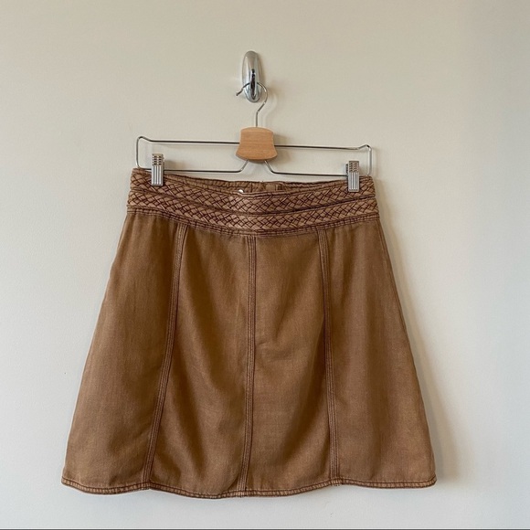 FREE People-Braided A-line Mini Western Boho Brown Skirt (Size:6) - Picture 3 of 10